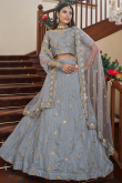 Embroidered Art Silk Bluish Grey Lehenga
