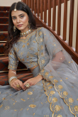 Embroidered Art Silk Bluish Grey Lehenga