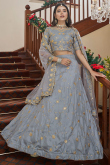Embroidered Art Silk Bluish Grey Lehenga