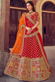 Embroidered Art Silk Red Lehenga Blouse