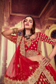 Embroidered Art Silk Red Lehenga Blouse