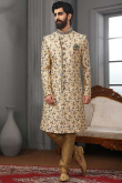 Men Sherwani for Wedding Wear in Banarasi Silk Cream