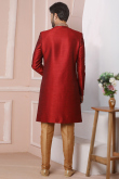 Embroidered Banarasi Silk Deep Red Men's Sherwani