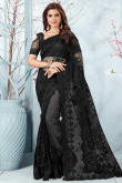 Embroidered Black Net Saree With Net Blouse
