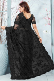 Embroidered Black Net Saree With Net Blouse