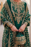 Embroidered Bottle Green Silk Straight Cut Churidar Suit