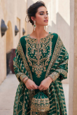 Embroidered Bottle Green Silk Straight Cut Churidar Suit