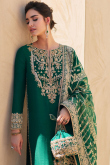 Embroidered Bottle Green Silk Straight Cut Churidar Suit