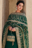 Embroidered Bottle Green Silk Straight Cut Churidar Suit
