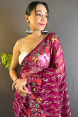 Embroidered Burgundy Maroon Net Light Weight Saree