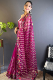 Embroidered Burgundy Maroon Net Light Weight Saree