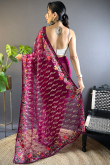 Embroidered Burgundy Maroon Net Light Weight Saree