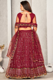 Embroidered Burgundy Maroon Net Panelled Style Lehenga