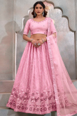 Embroidered Carnation Pink Net A-Line Lehenga 