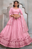 Embroidered Carnation Pink Net A-Line Lehenga 