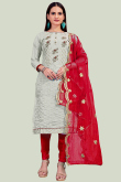 Embroidered Chanderi Ash Grey Churidar Suit