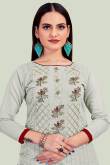 Embroidered Chanderi Ash Grey Churidar Suit
