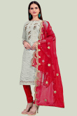Embroidered Chanderi Ash Grey Churidar Suit