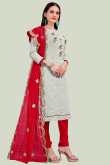 Embroidered Chanderi Ash Grey Churidar Suit