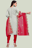Embroidered Chanderi Ash Grey Churidar Suit
