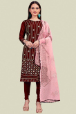  Embroidered Chanderi Dark Maroon Churidar Suit