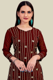  Embroidered Chanderi Dark Maroon Churidar Suit