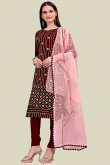  Embroidered Chanderi Dark Maroon Churidar Suit