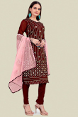  Embroidered Chanderi Dark Maroon Churidar Suit