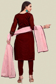  Embroidered Chanderi Dark Maroon Churidar Suit