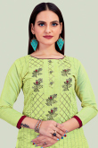 Embroidered Chanderi Pear Green Churidar Suit