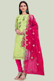 Embroidered Chanderi Pear Green Churidar Suit