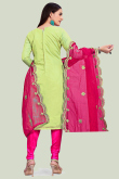 Embroidered Chanderi Pear Green Churidar Suit