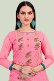 Embroidered Chanderi Punch Pink Churidar Suit