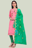 Embroidered Chanderi Punch Pink Churidar Suit