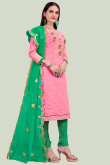 Embroidered Chanderi Punch Pink Churidar Suit