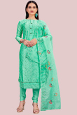 Thread Work Party Wear Churidar Suit in Seafoam Green Chanderi