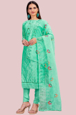 Thread Work Party Wear Churidar Suit in Seafoam Green Chanderi