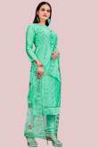 Thread Work Party Wear Churidar Suit in Seafoam Green Chanderi