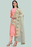 Embroidered Chanderi Silk Pink Churidar Suit