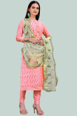 Embroidered Chanderi Silk Pink Churidar Suit