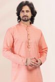Embroidered Collar Linen Cotton Coral Peach Men's Kurta Churidar