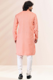 Embroidered Collar Linen Cotton Coral Peach Men's Kurta Churidar