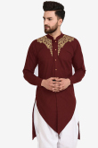 Embroidered Cotton-blend wine maroon Men Kurta