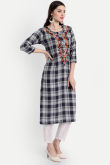 Embroidered Cotton Navy Blue Casual Wear Ready Made Kurti