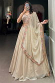 Embroidered Cream Beige Georgette Flared Style Chaniya Choli