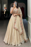 Embroidered Cream Beige Georgette Flared Style Chaniya Choli