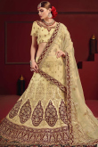 Embroidered Cream Beige Satin A-Line Lehenga