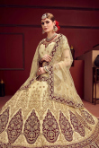 Embroidered Cream Beige Satin A-Line Lehenga