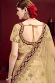 Embroidered Cream Beige Satin A-Line Lehenga
