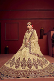 Embroidered Cream Beige Satin A-Line Lehenga